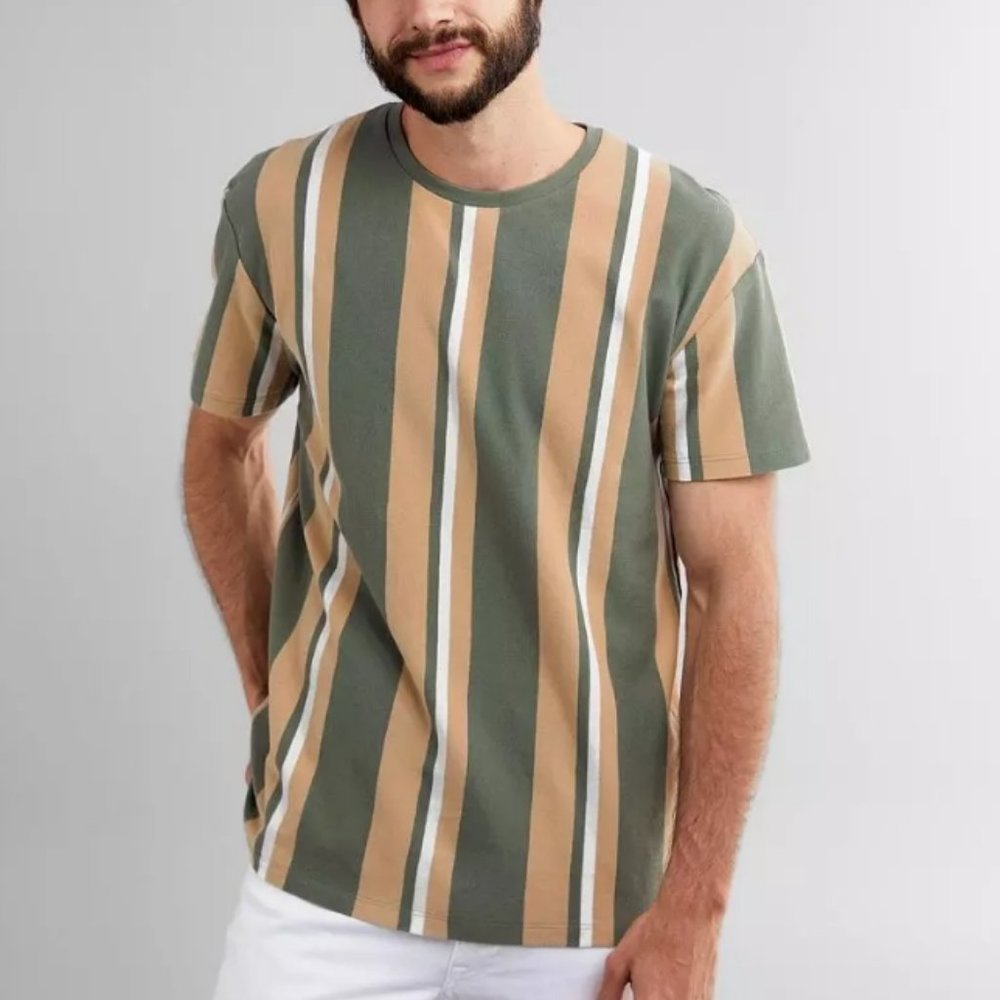 NWT! Jack & Jones Vertical Striped Harvey Crewneck Tee Agave Green Mens S